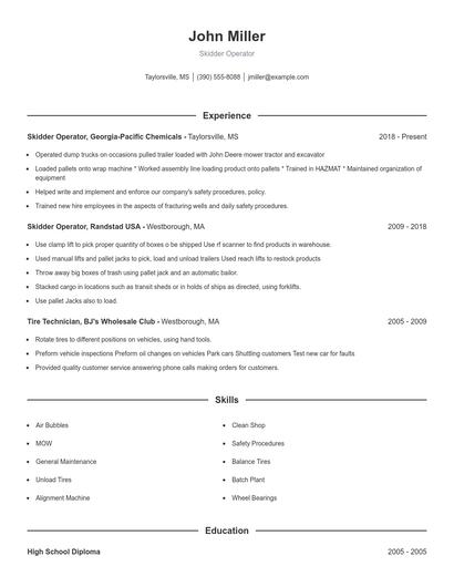 Skidder Operator Resume