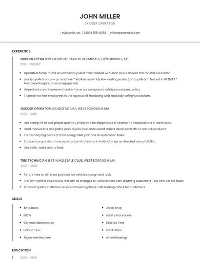 Skidder Operator Resume
