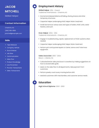 Skilled Helper Resume