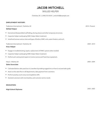 Skilled Helper Resume