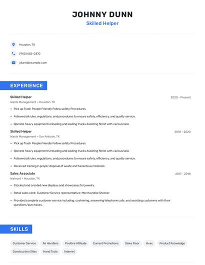 Skilled Helper Resume