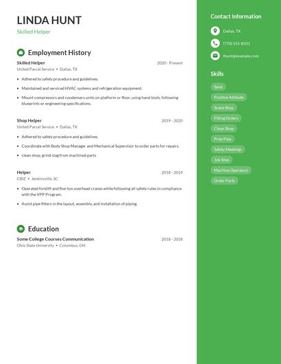 Skilled Helper Resume