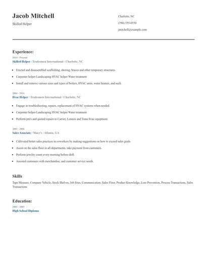 Skilled Helper Resume