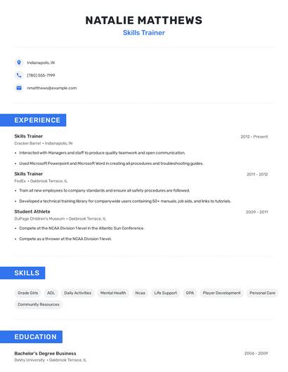 Skills Trainer Resume
