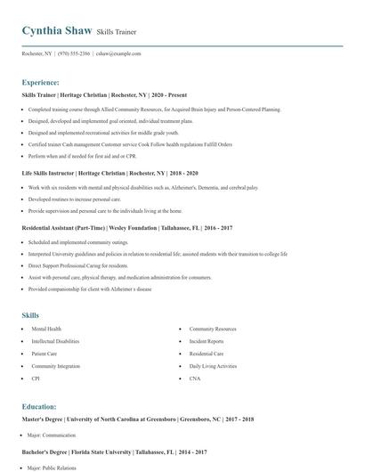 Skills Trainer Resume