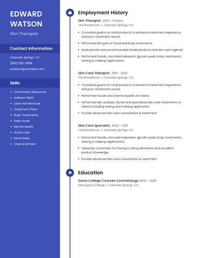 Skin Therapist Resume