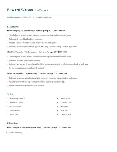 Skin Therapist Resume