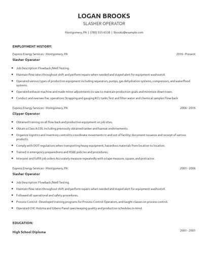 Slasher Operator Resume