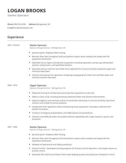 Slasher Operator Resume