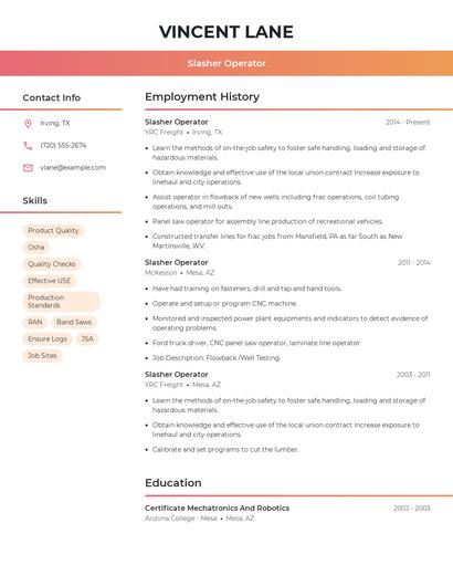 Slasher Operator Resume