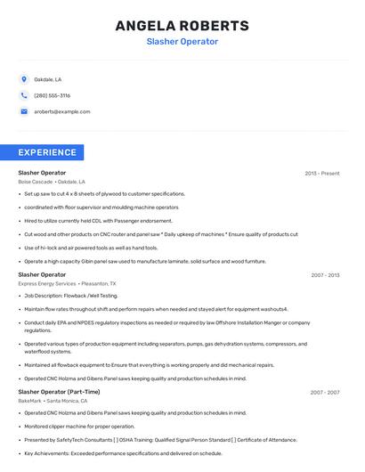 Slasher Operator Resume