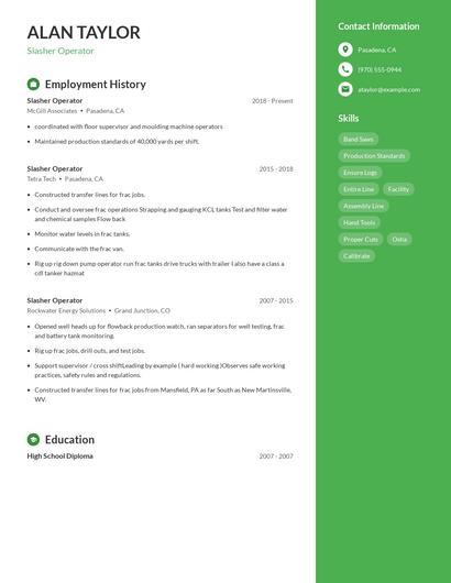 Slasher Operator Resume