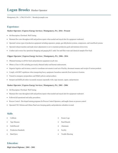 Slasher Operator Resume