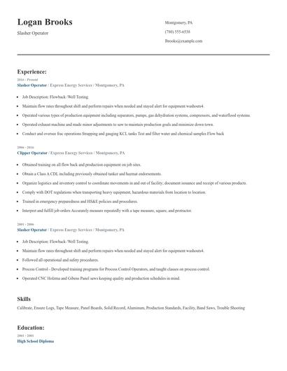 Slasher Operator Resume