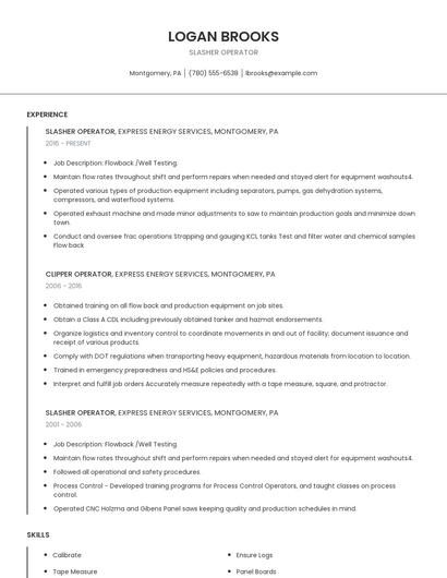Slasher Operator Resume