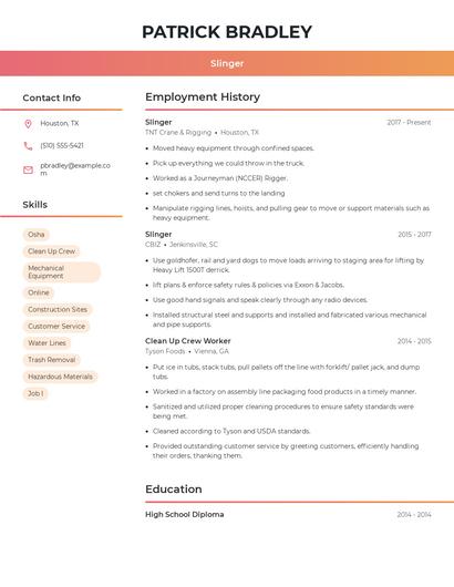 Slinger Resume