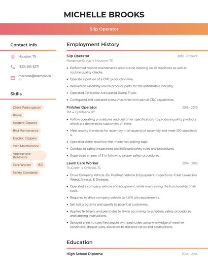 Slip Operator Resume