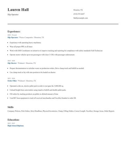 Slip Operator Resume