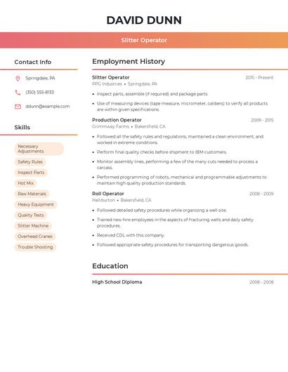 Slitter Operator Resume