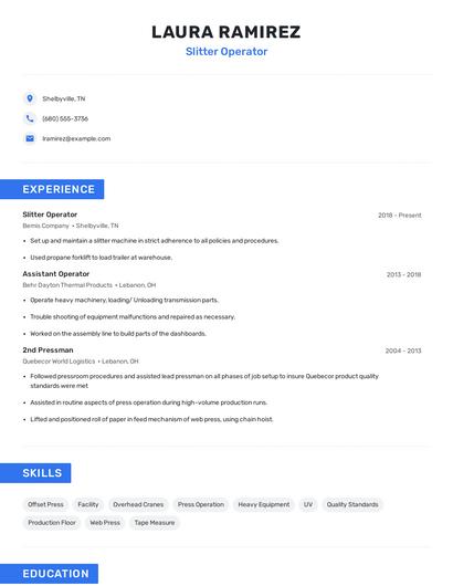 Slitter Operator Resume