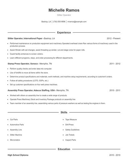 Slitter Operator Resume