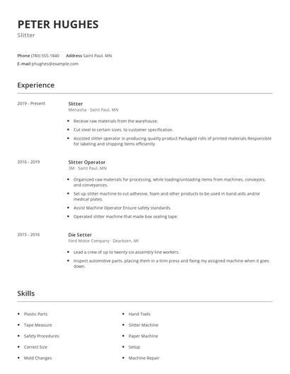 Slitter Resume