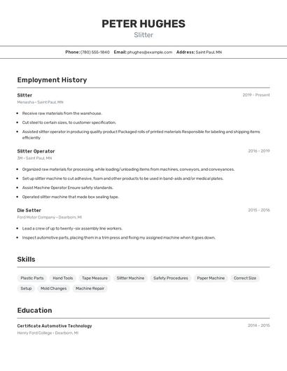 Slitter Resume