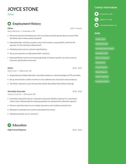 Slitter Resume