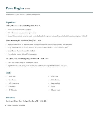 Slitter Resume
