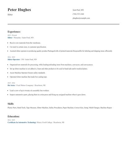 Slitter Resume