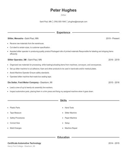 Slitter Resume