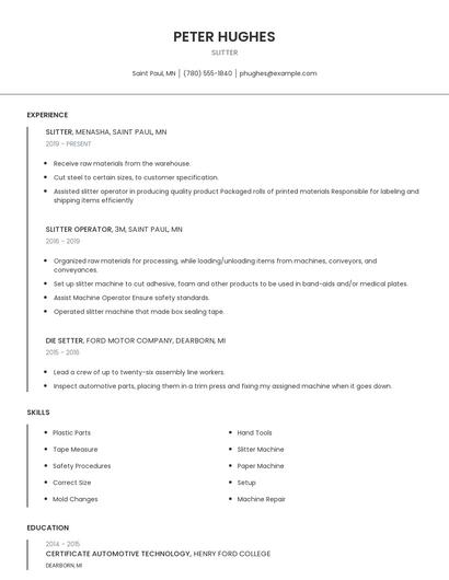 Slitter Resume