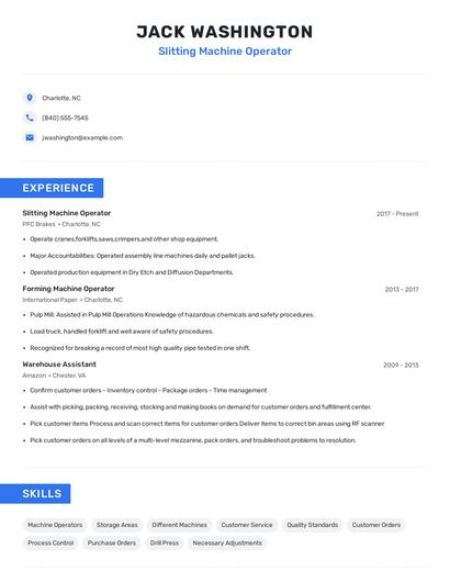 Slitting Machine Operator Resume