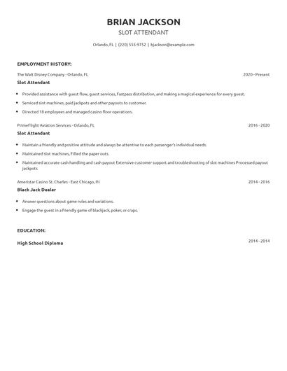 Slot Attendant Resume