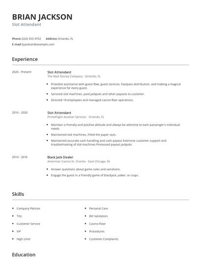 Slot Attendant Resume