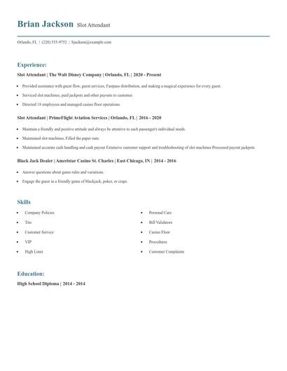 Slot Attendant Resume