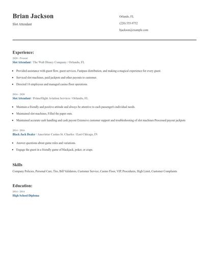 Slot Attendant Resume