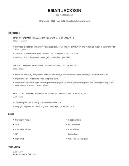 Slot Attendant Resume