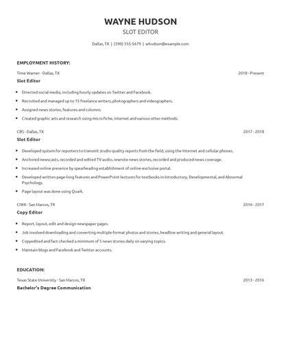 Slot Editor Resume