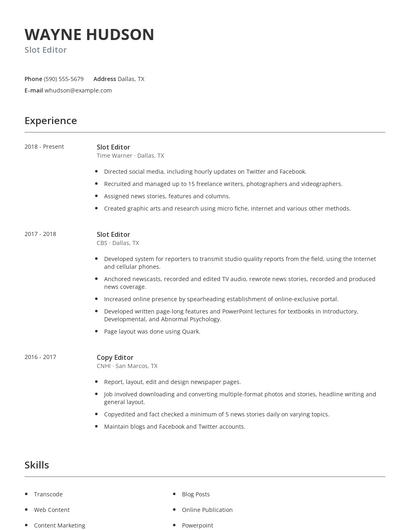 Slot Editor Resume