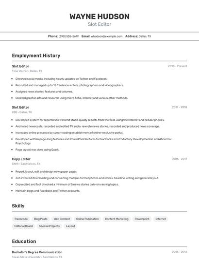 Slot Editor Resume