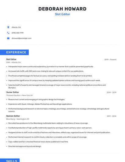 Slot Editor Resume