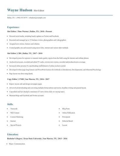 Slot Editor Resume