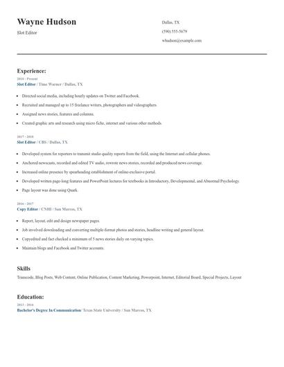 Slot Editor Resume