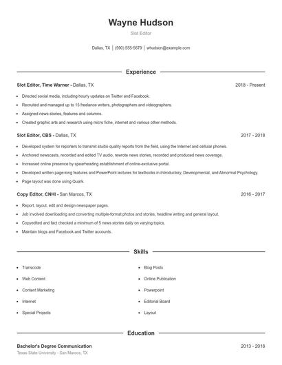 Slot Editor Resume