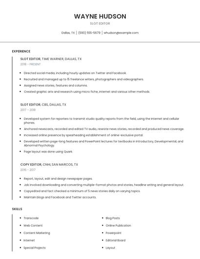 Slot Editor Resume