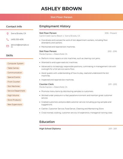 Slot Floor Person Resume