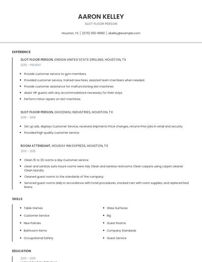 Slot Floor Person Resume