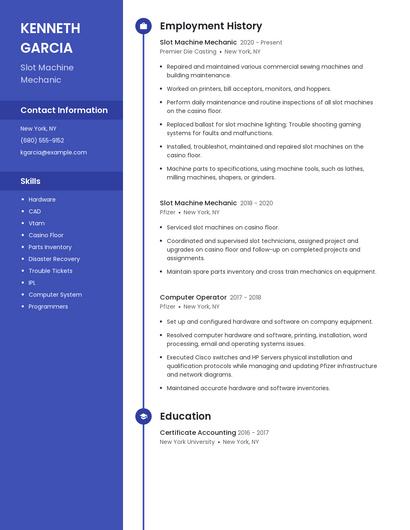 Slot Machine Mechanic Resume
