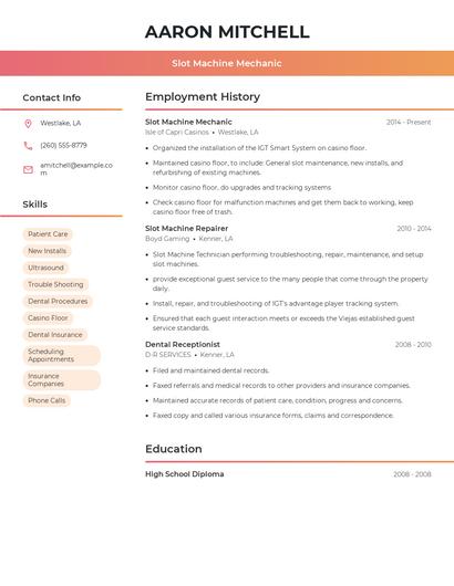Slot Machine Mechanic Resume